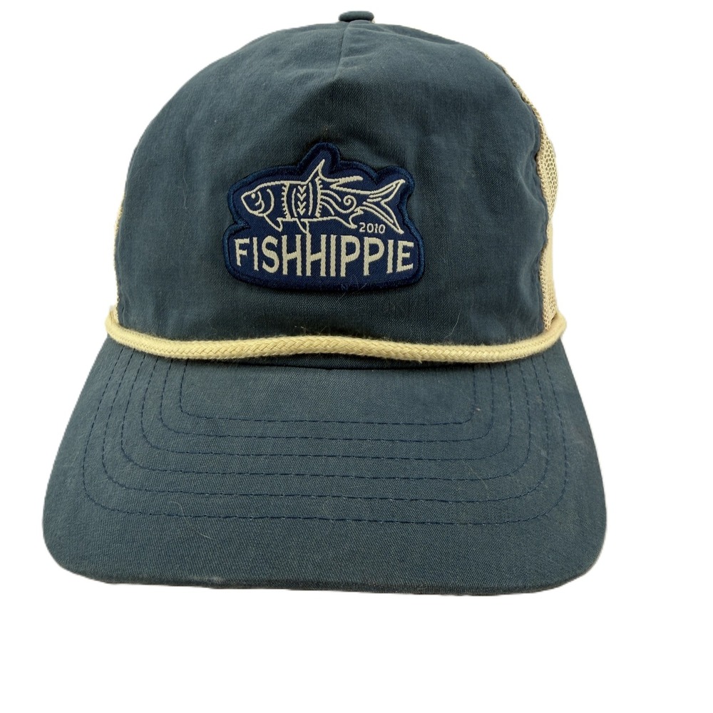 Fish Hippie Trucker Hat Mens OSFA Blue Mesh Snapback Rope Detail Richardson